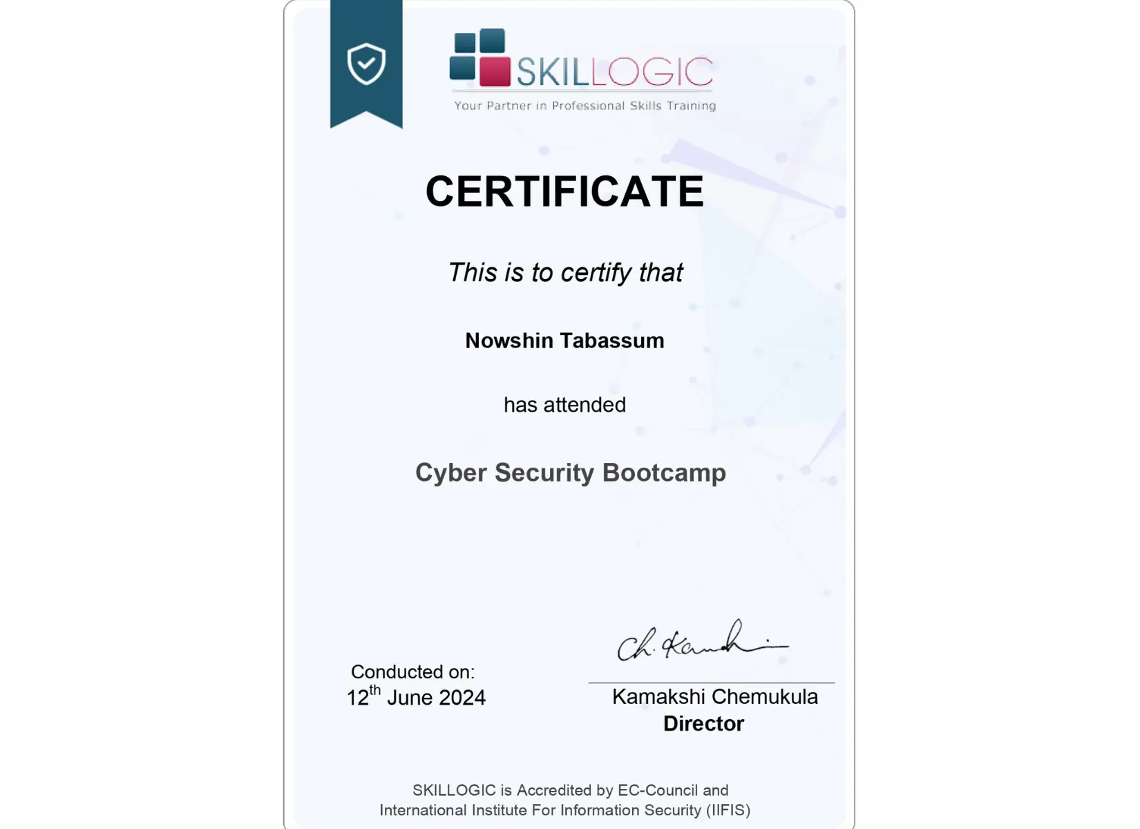 Cybersecurity bootcamp completion certificate