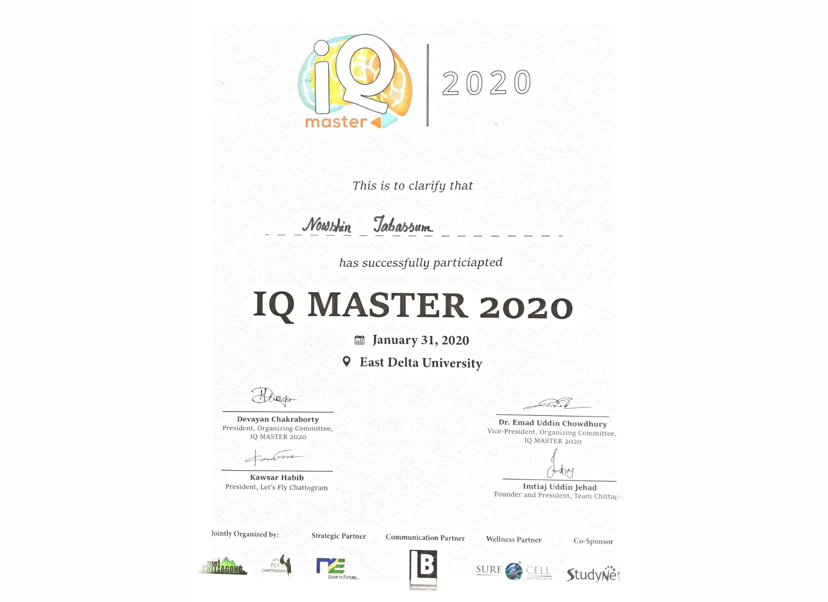 IQ mastery achievement certificate