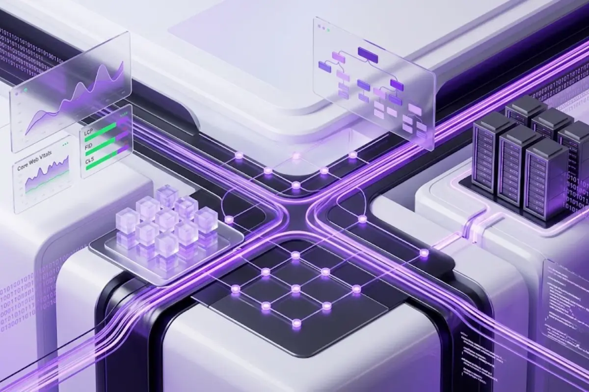 Futuristic 3D illustration of technical SEO
