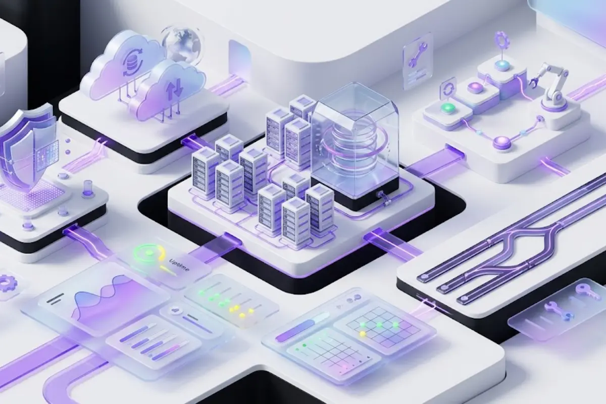 Futuristic 3D illustration of website maintenance